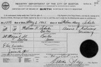 SCHULER, William Henry, Jr. - Birth Certificate - 1905
Boston, Suffolk, Massachusetts, USA
