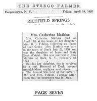 WRIGHT, Catharine - Obituary - The Ostego Farmer 19 Apr 1935 p7