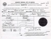 THOMAS, Grace L - Birth Certificate
Boston, Suffolk, Massachusetts, USA  
